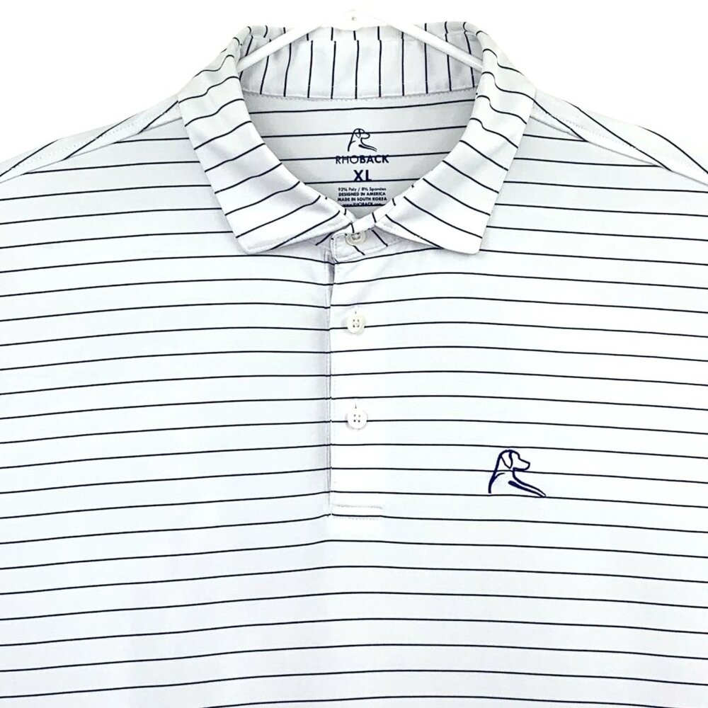 Rhoback Golf Polo Performance Shirt Mens Stretch Off White Blue Stripe XL